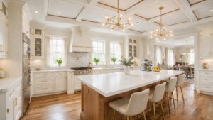 Spacious open-concept kitchen remodeling project featuring a white central island in a Moorestown home.