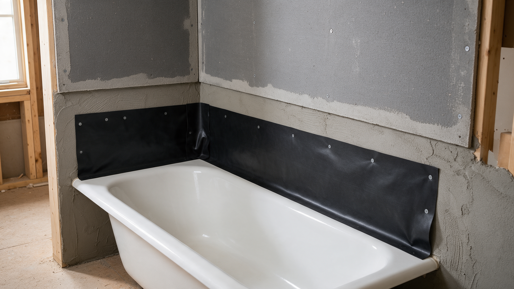 Professional tub flange waterproofing backer board detail for Haddonfield Kitchen & Bath Remodelers in Haddonfield