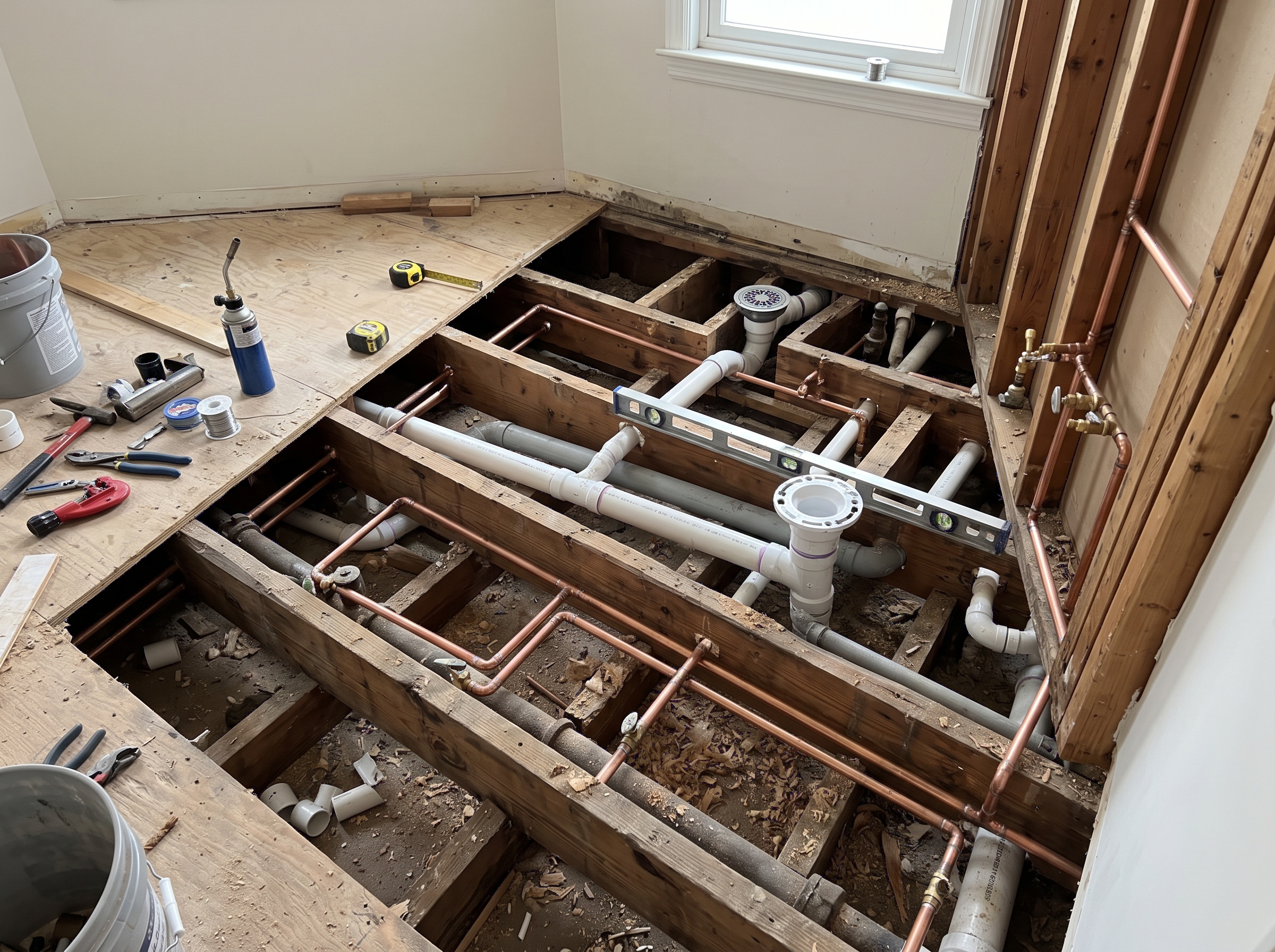 Bathroom plumbing relocation detail for residential work in Haddonfield and South Jersey.