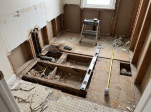 Bathroom subfloor inspection detail for residential work in Haddonfield and South Jersey.